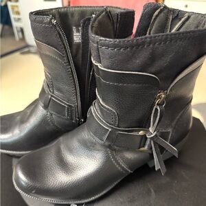 Like NEW: Clark’s Black Leather Moto Boots, size 8, worn ONCE!!